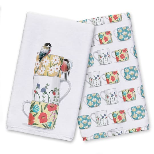 Stacked Floral Mugs Hand Towel Set